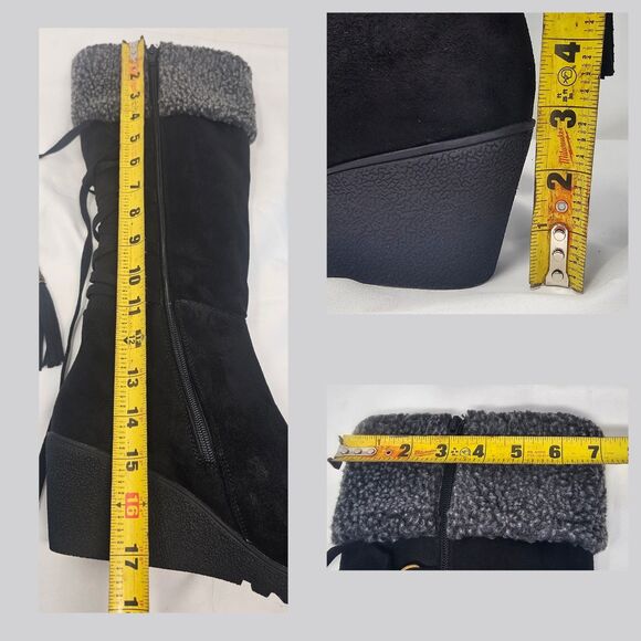 I Love Billy BettyBoo Black Faux Suede Knee High Winter Zip Tye Boots Sz 41 - Picture 16 of 16